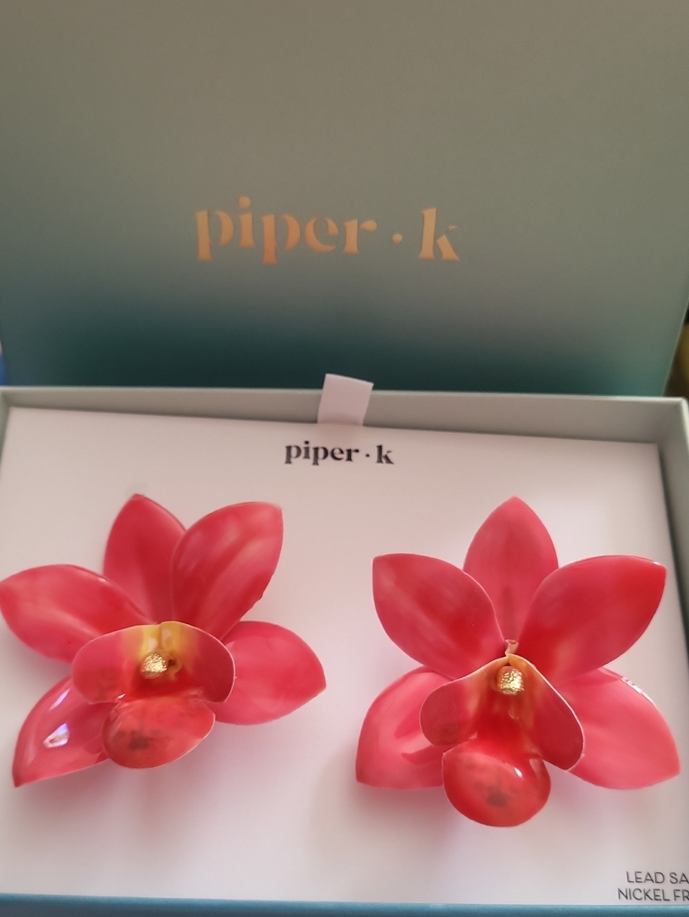 Piper k Pink CORAL ORCHID Floral Statement Earrings BNIB TL Rt LP
